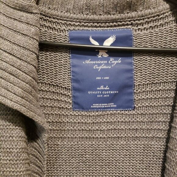 American Eagle Open Front Knit Long Wool Blend BROWN Cardigan Sweater Size M - Picture 10 of 11